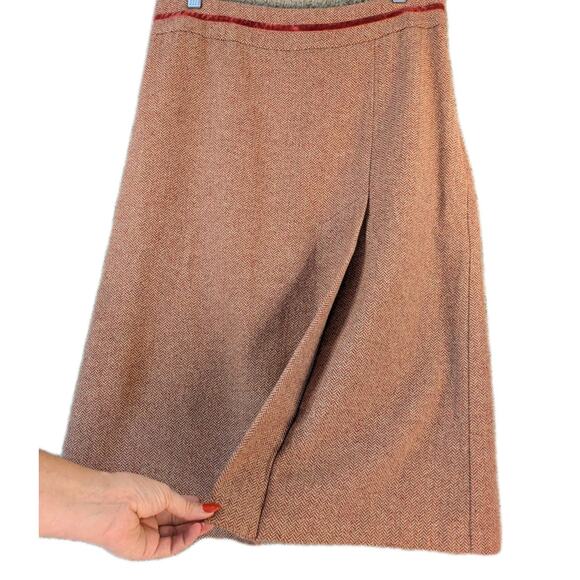 Evan Picone Red Herringbone Pencil Skirt Size 10 Velvet Belt Lined Retro - Picture 2 of 9